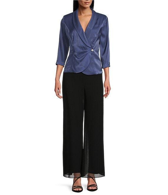 Alex Evenings 3/4 Sleeve Collar Neck Shimmer Satin Blouse Product Image