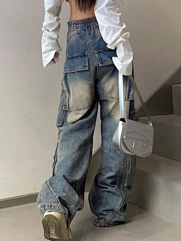 Multi Pocket Splice Baggy Cargo Jeans Product Image