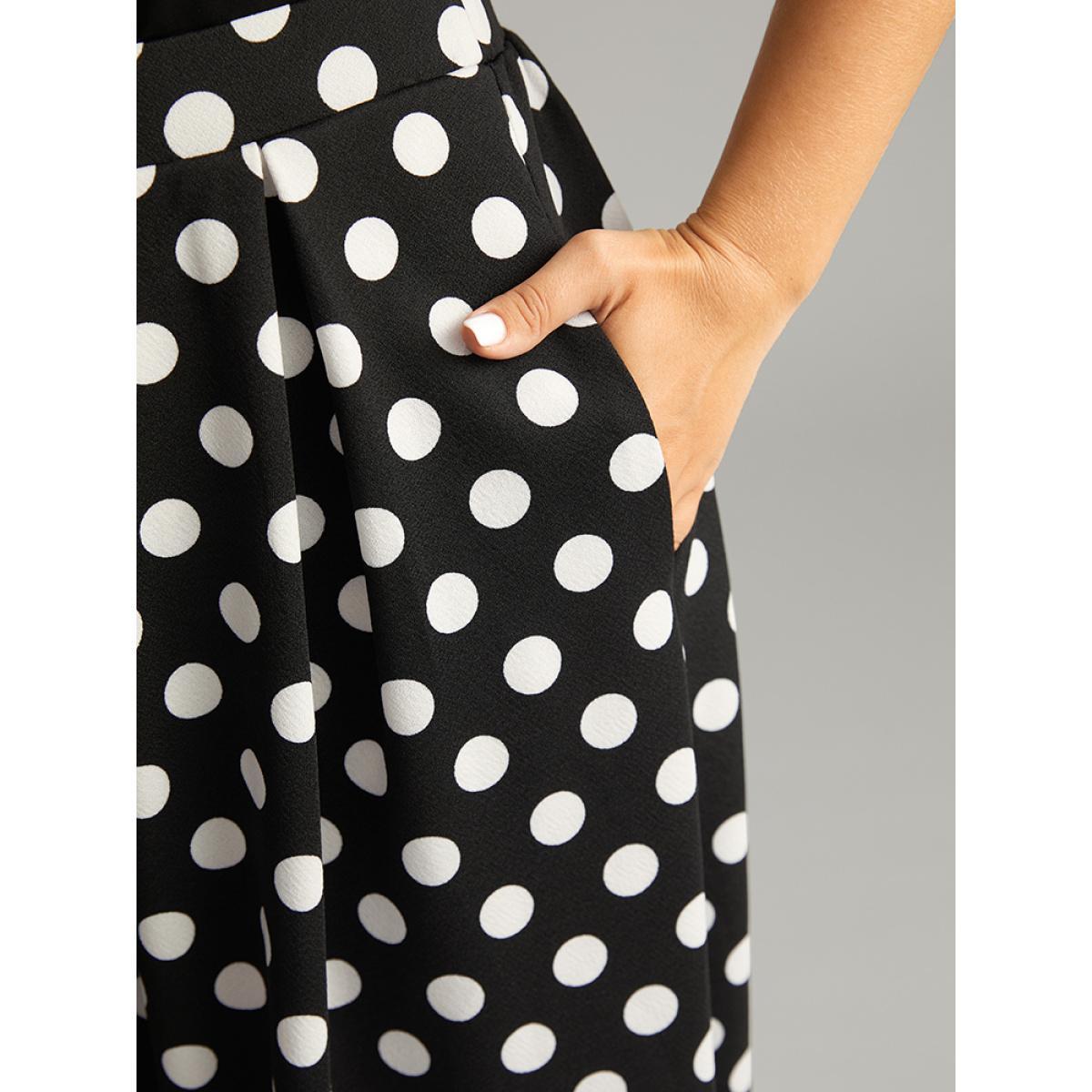 Plus Size Halloween Polka Dot Patchwork Elastic Waist Skirt Women Black Elegant Patchwork Loose Low stretch Pocket Festival-Halloween Skirts BloomChic 26/4X Product Image