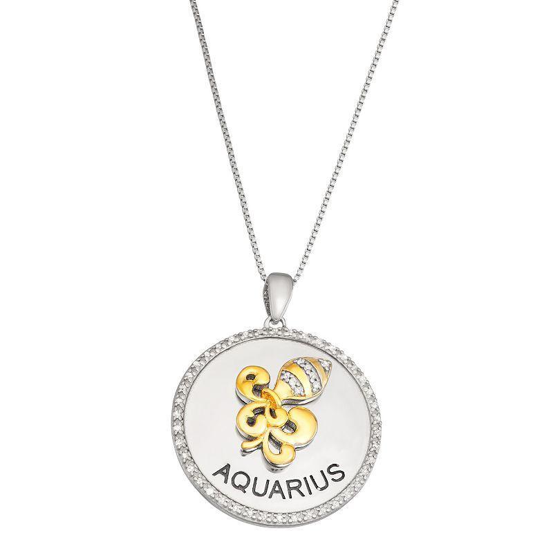 Jewelexcess 1/6 Carat T.W. Diamond Two-Tone Sterling Silver Zodiac Pendant Necklace, Womens Aquarius Product Image