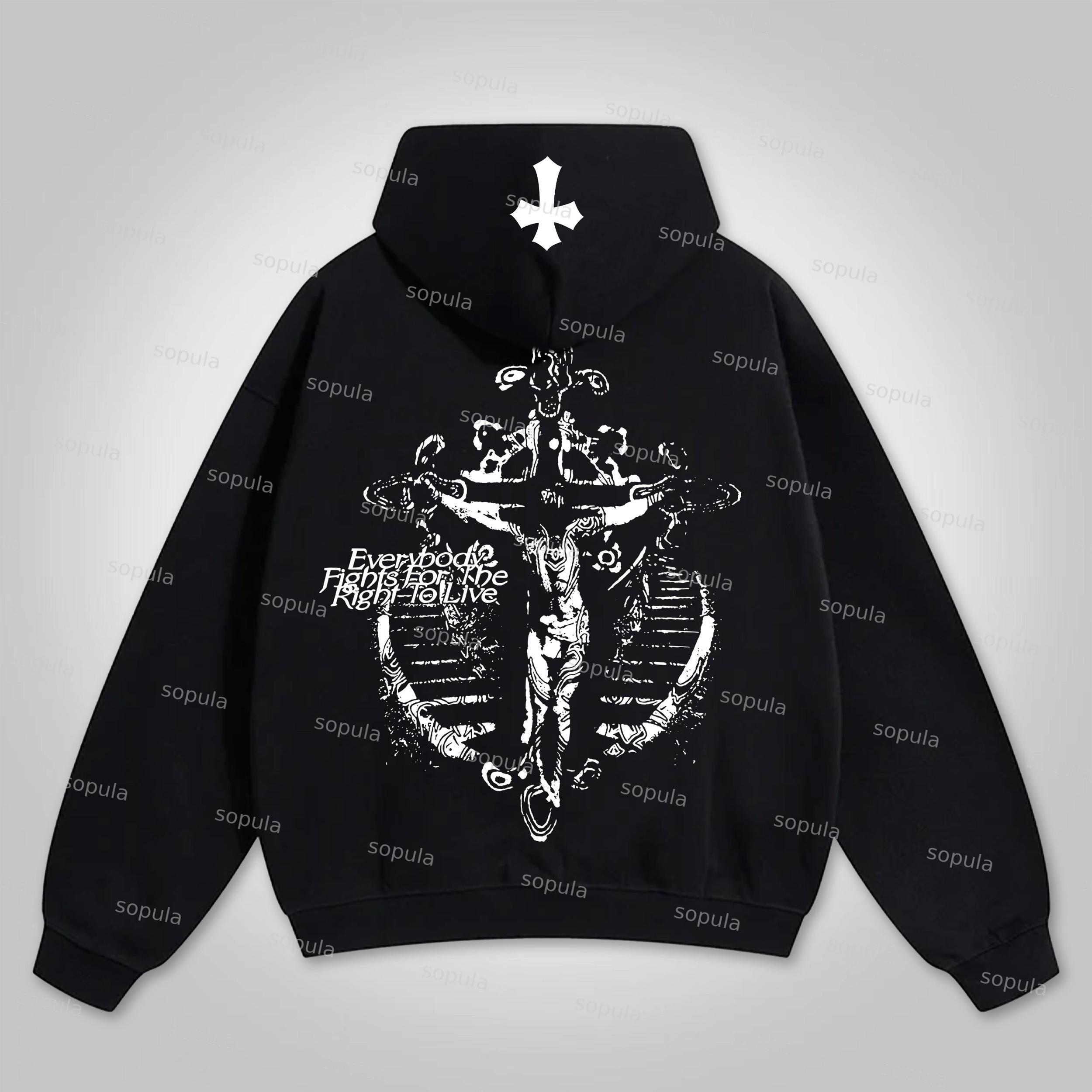 Y2k Trendy Cross Graphic Zip-Up Hoodie Product Image