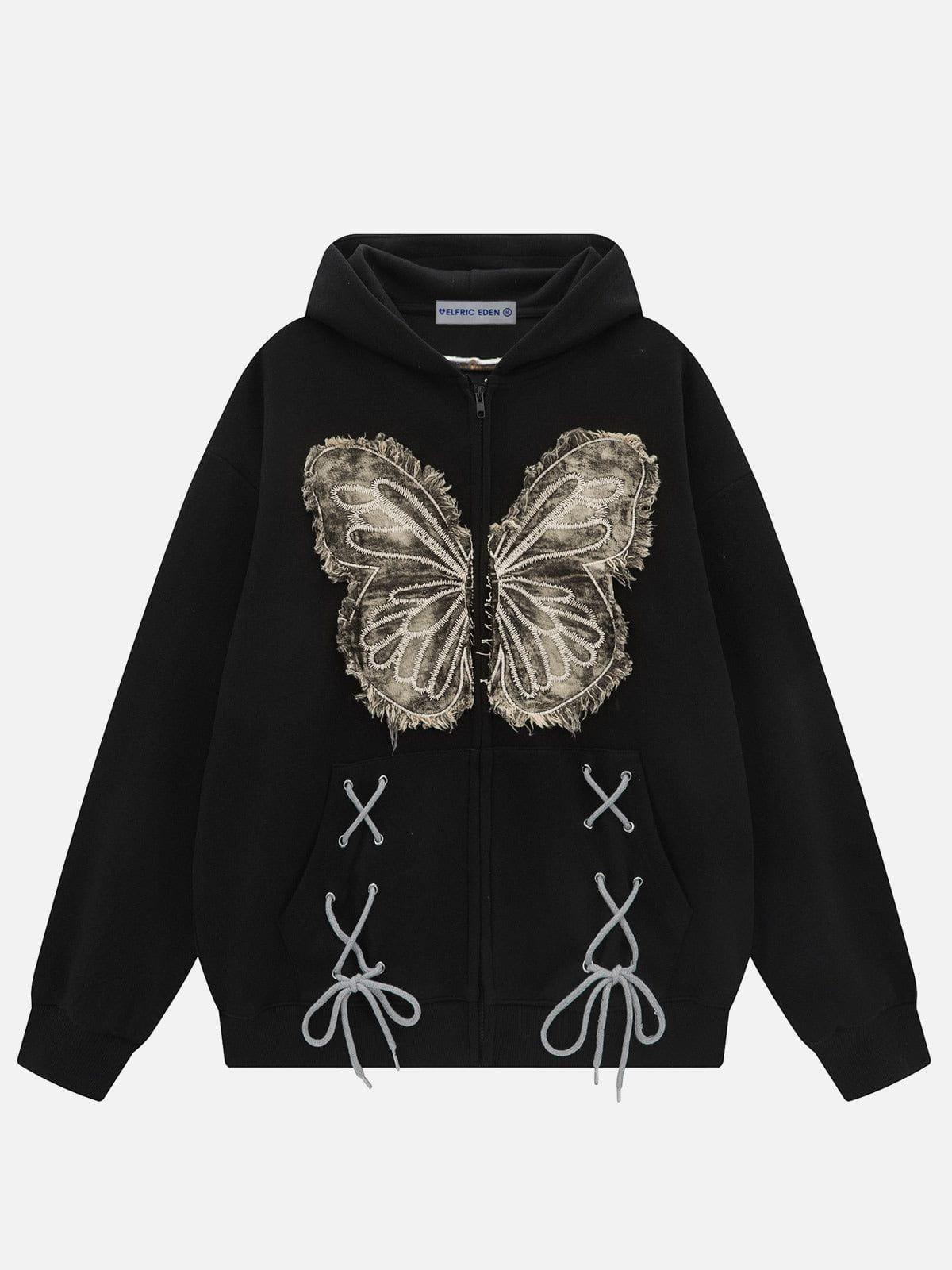 Aelfric Eden Fringe Washed Butterfly Zip Up Hoodie Product Image
