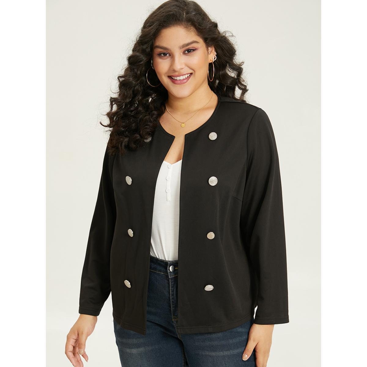 Plus Size Halloween Solid Buckle Detail Jacket Women Black Plain Work Jackets BloomChic 22-24/3X Product Image