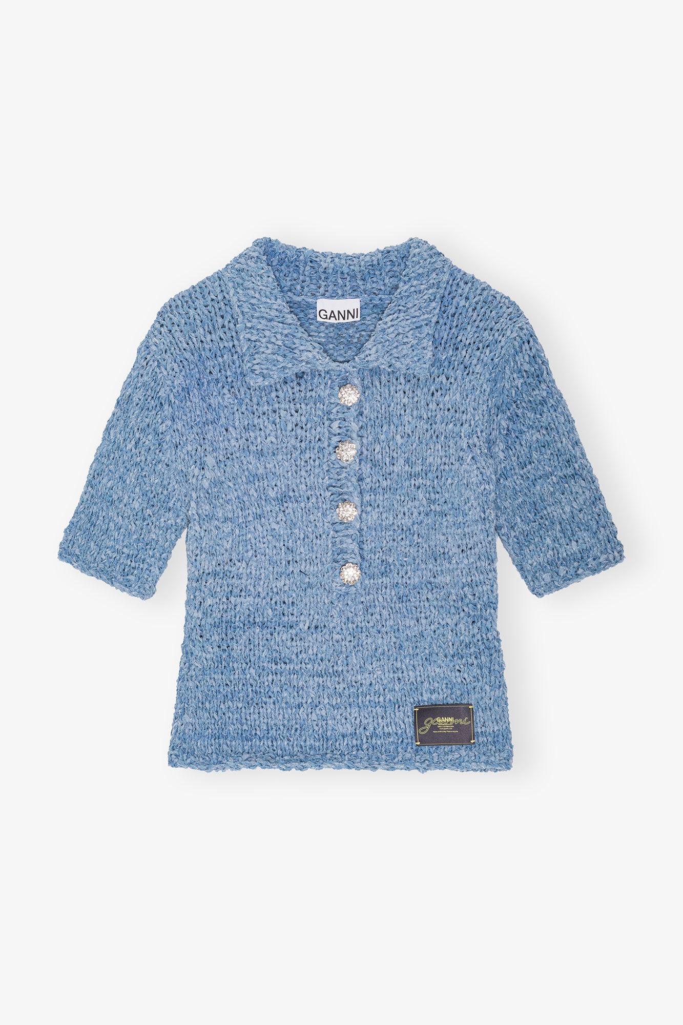 Blue Denim Handknit Polo Product Image