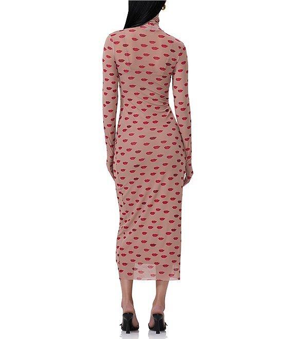 AFRM Shailene Mesh Novelty Kiss Print Turtleneck Long Sleeve Bodycon Dress Product Image