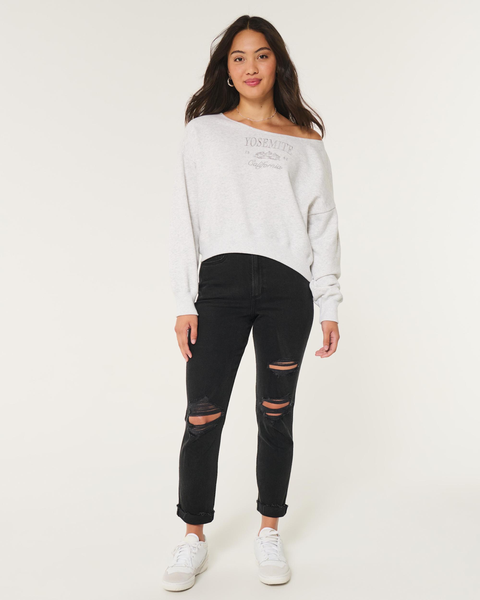 Curvy Ultra High-Rise Ripped Black Mom Jeans Product Image