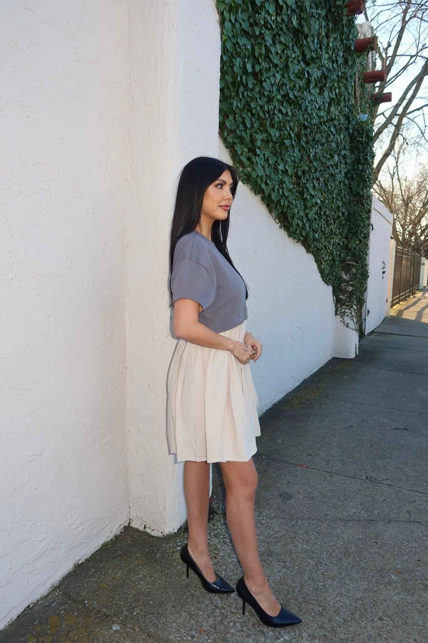 Contrast French Terry Sweatshirt Dress - FINAL SALE Product Image