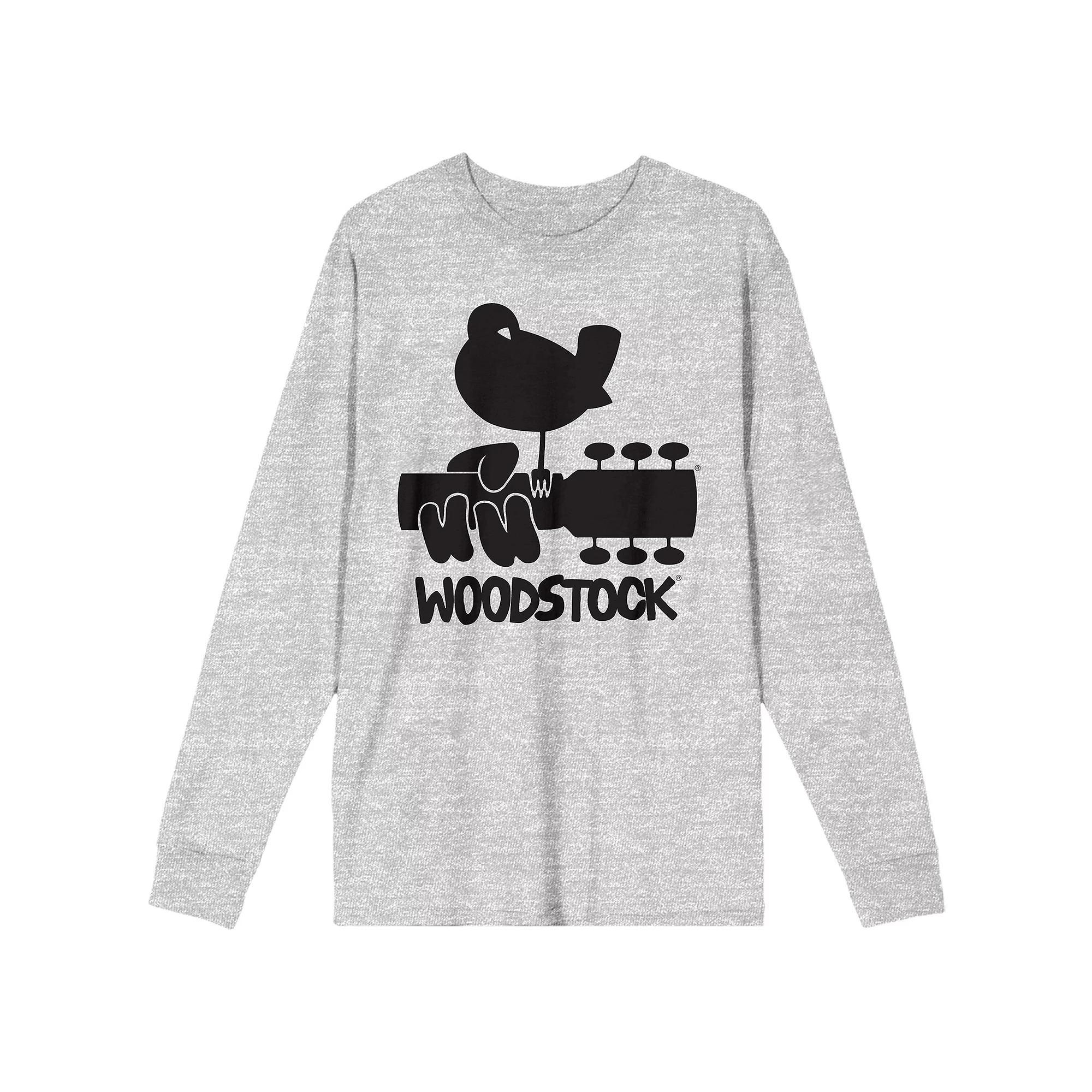 Men's Woodstock Bird & Guitar Long Sleeve, Size: XL, Gray Product Image