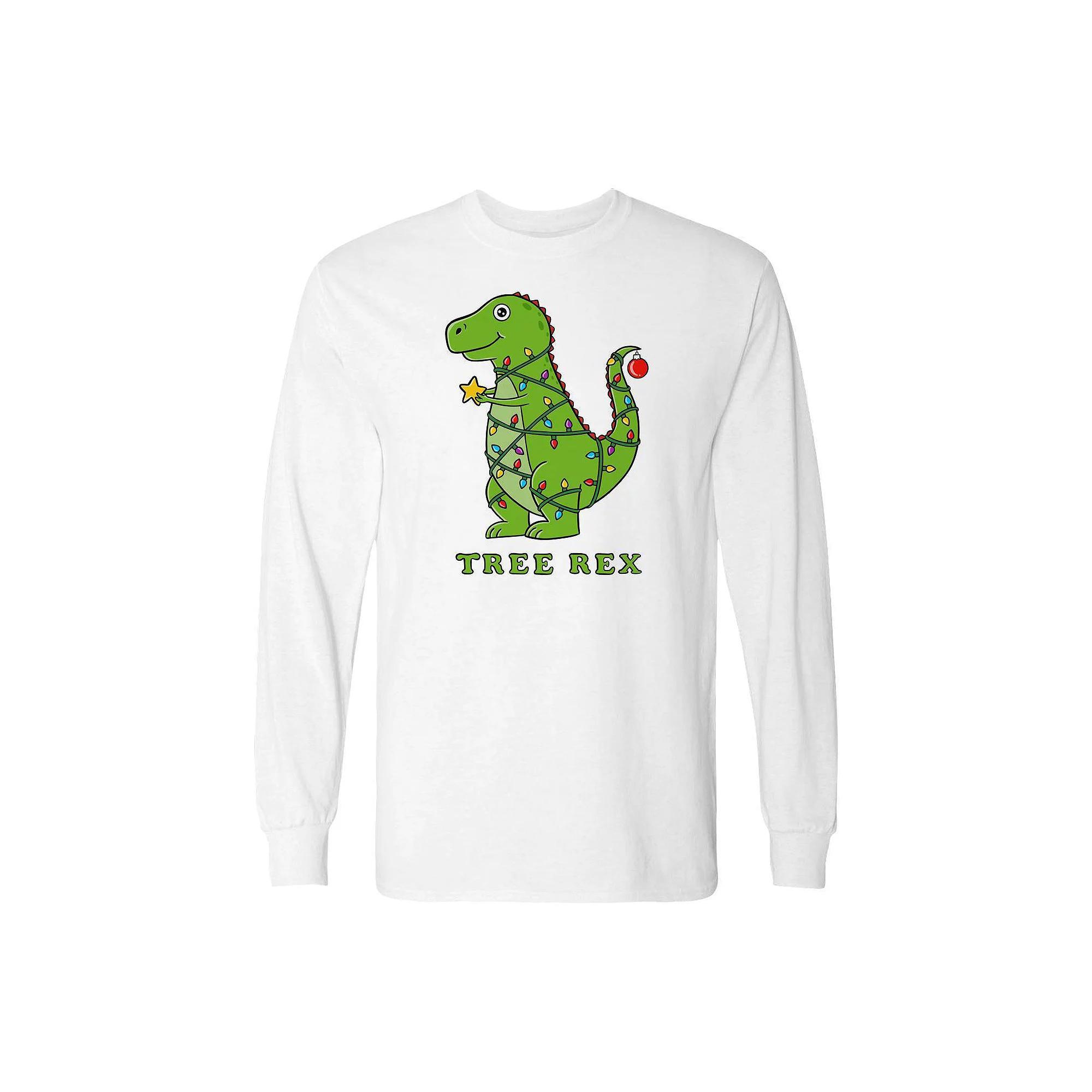 Men's Dinosaur Christmas Long Sleeve Graphic Tee, Size: Small, White Product Image