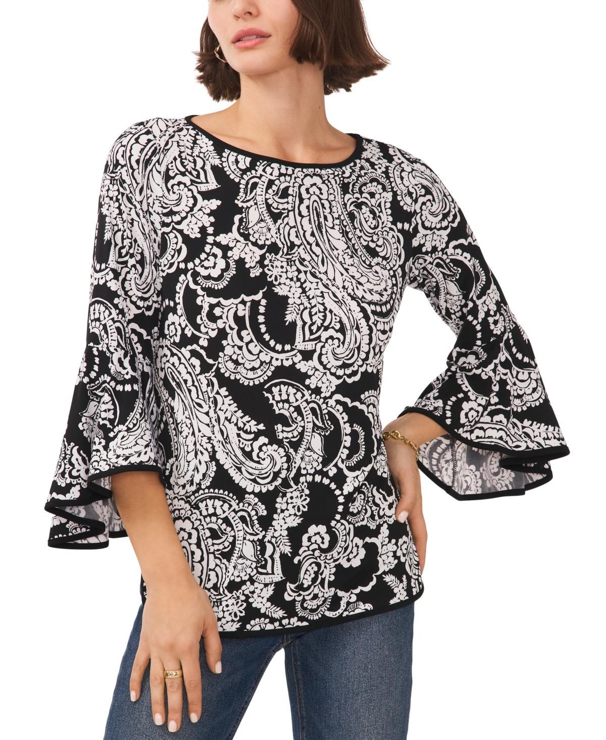 Sam & Jess Petite Contrast-Trim Bell-Sleeve Top Product Image