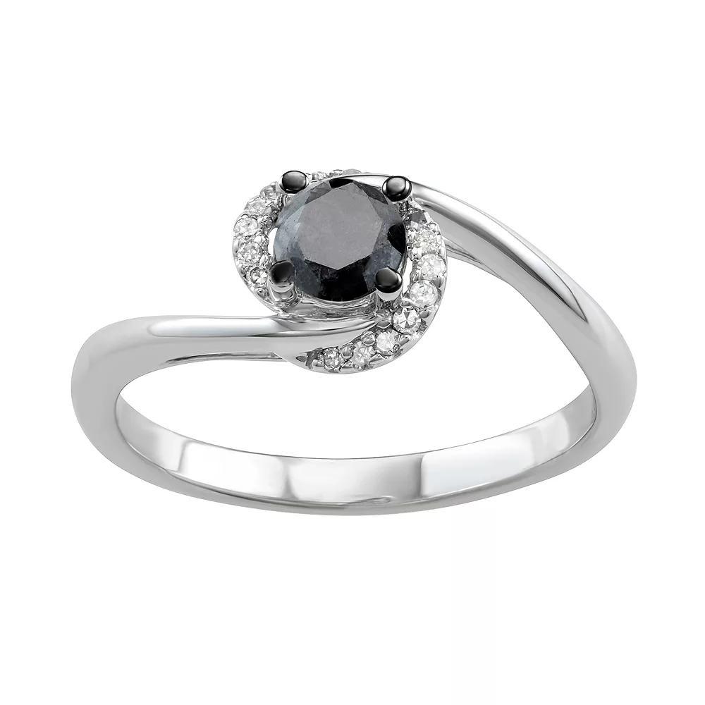 14k White Gold 1/2 Carat T.W. Black & White Diamond Ring, Women's, Size: 8, 14k Whgold Product Image