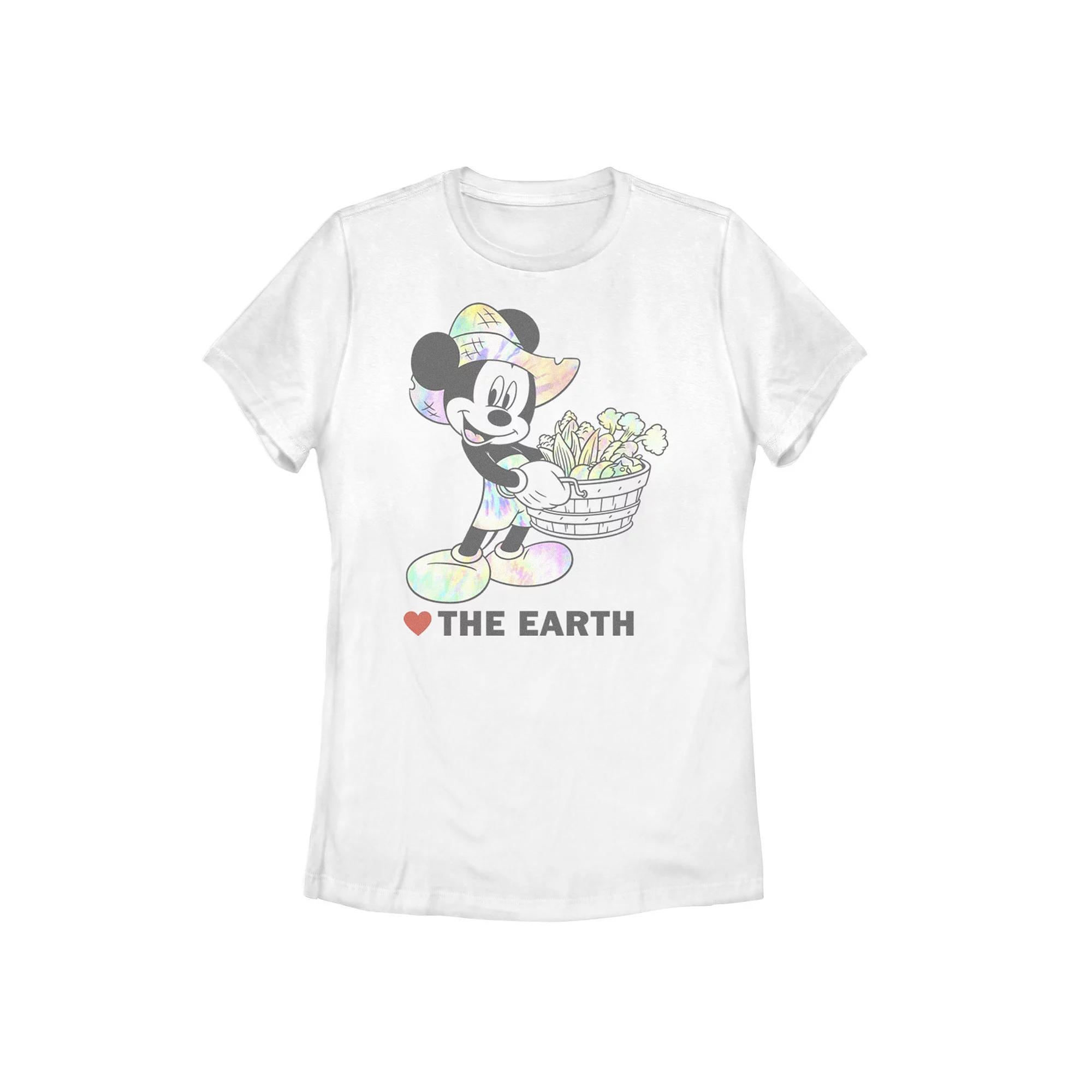 Disney Women's Mickey Tie Dye Veggie Basket Love The Earth Tee, Girl's, Size: XXL, White Product Image
