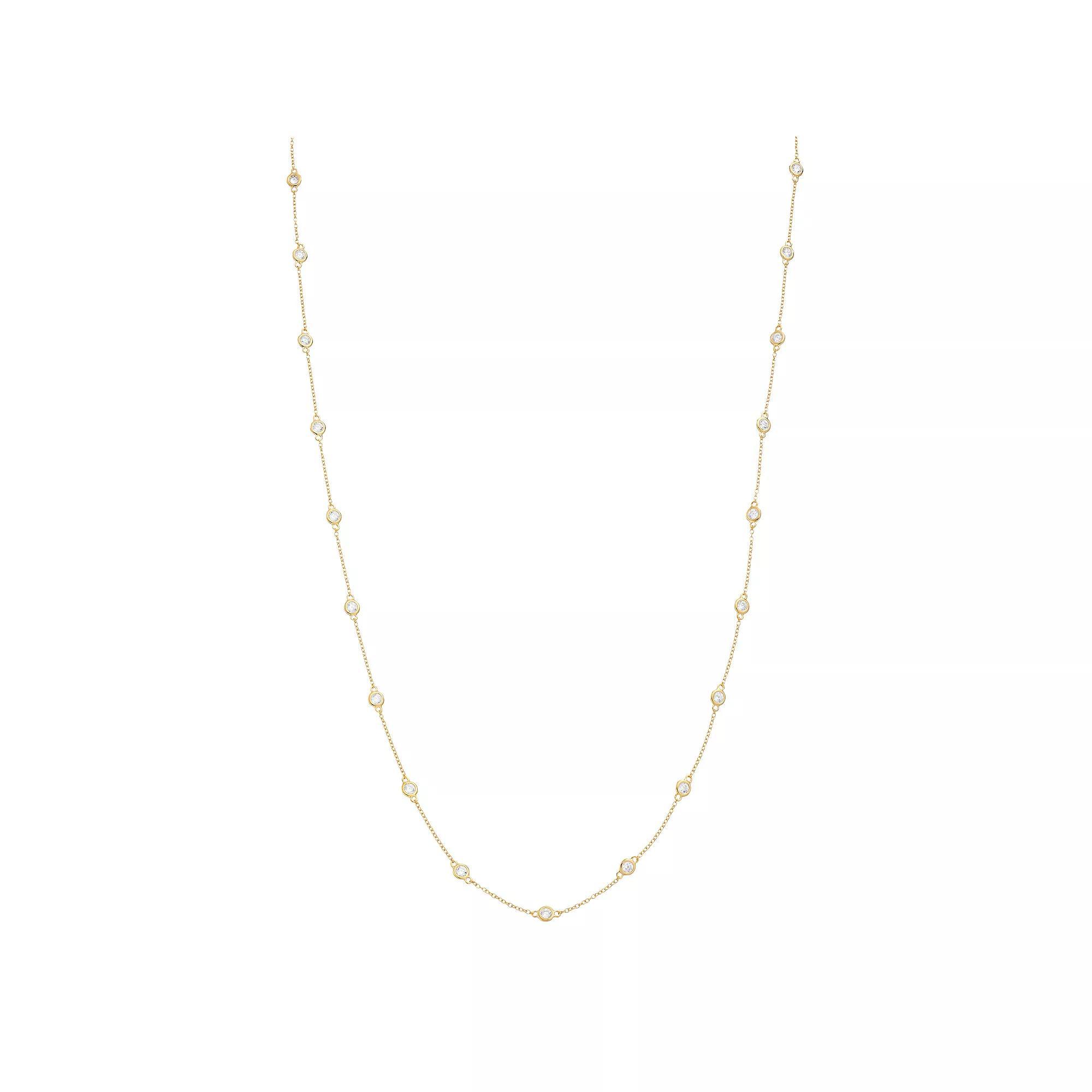 Sterling Silver Cubic Zirconia Station Necklace, Women's, Size: 24", Gold Tone Product Image