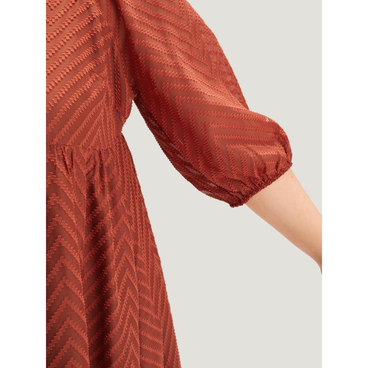 Plus Size Plisse Solid Square Neck Lantern Sleeve Dress Rust Women Office Lined Square Neck Half Sleeve Curvy Midi Dress BloomChic 10/M Product Image