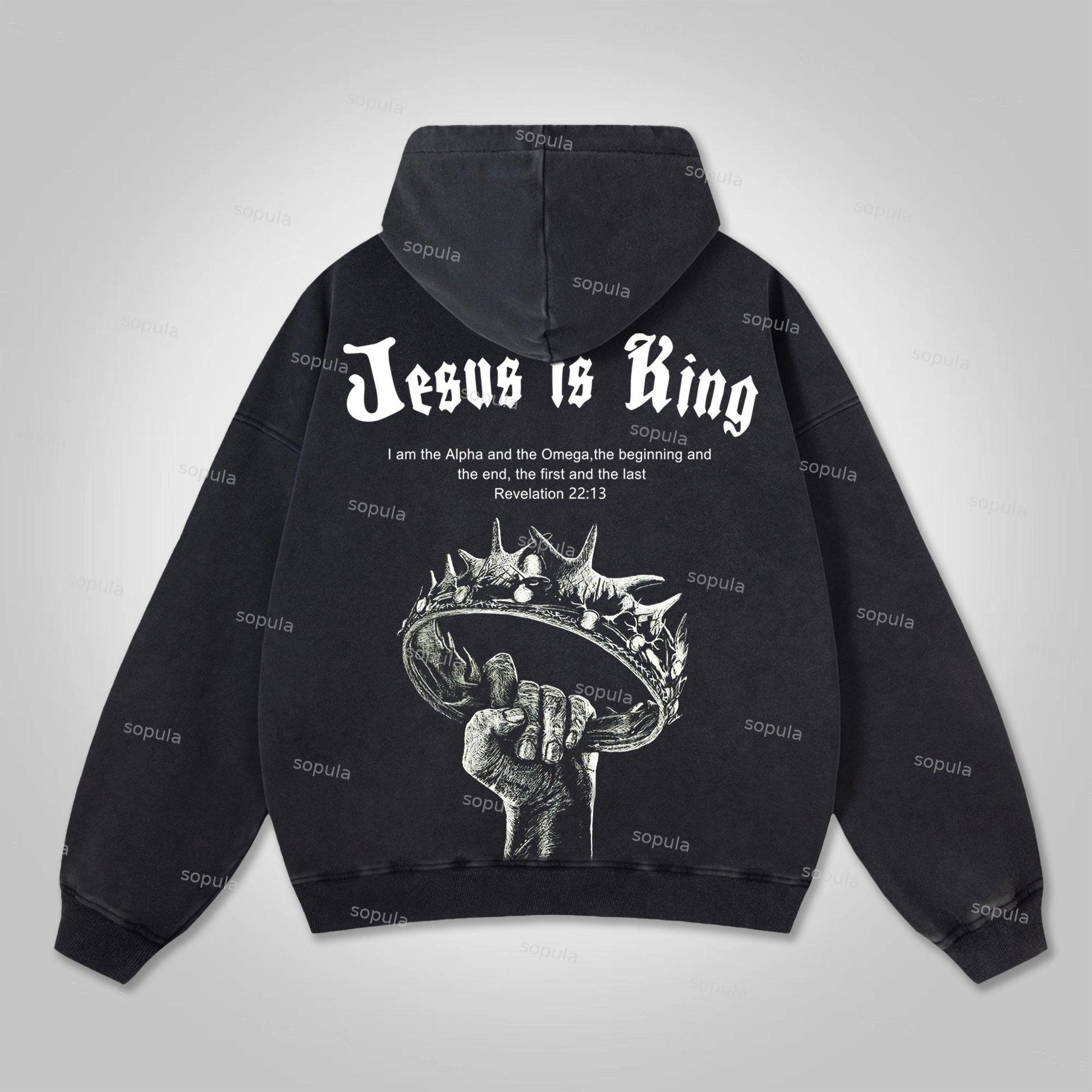 Sopula Jesus Is King Graphic Print Washed Hoodie Product Image