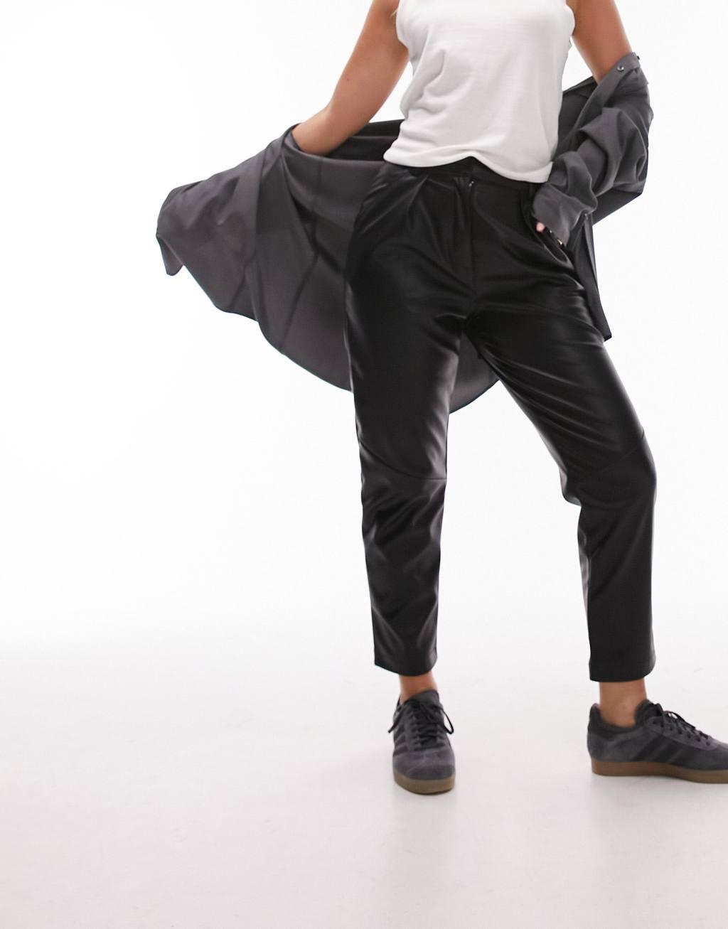 Topshop Hourglass faux leather high rise pleated peg pants Product Image