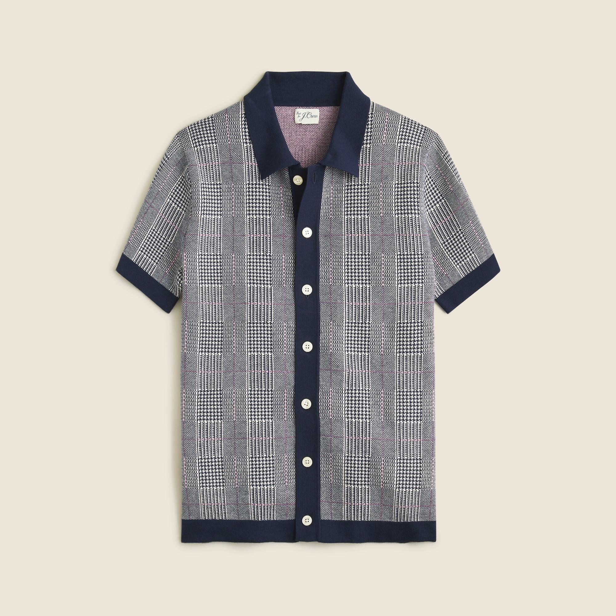 Short-sleeve heritage cotton sweater-polo in windowpane jacquard Product Image