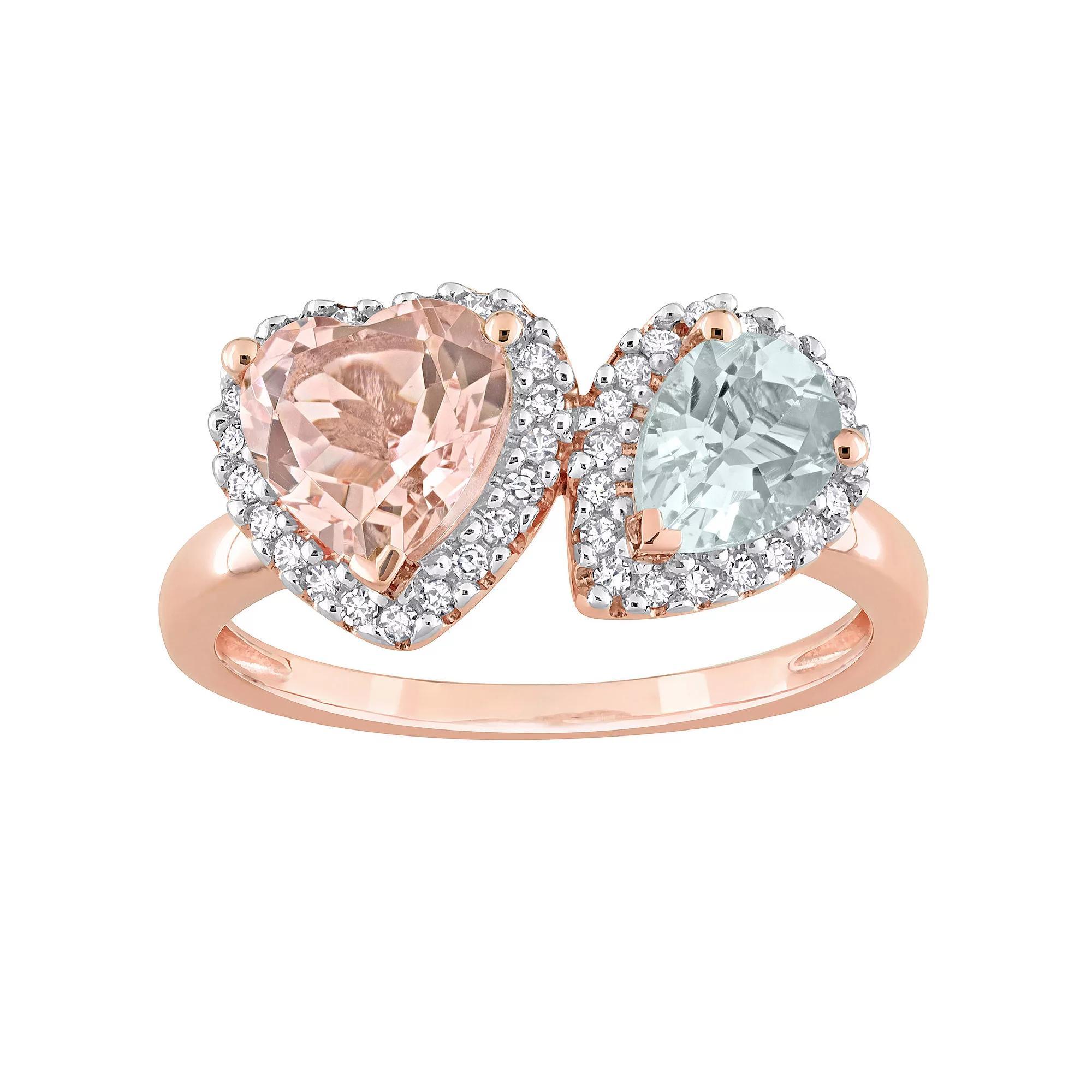 Stella Grace 14K Rose Gold Morganite, Aquamarine & 1/5 Carat T.W. Diamond Ring, Women's, Size: 9, 14k Rsgold Product Image