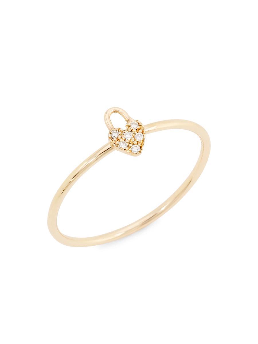 Womens Itty Bitty Symbols 14K Yellow Gold & Diamond Padlock Heart Ring Product Image