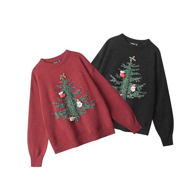 Couple Matching Long Sleeve Christmas Tree Loose-Fit Sweater Product Image