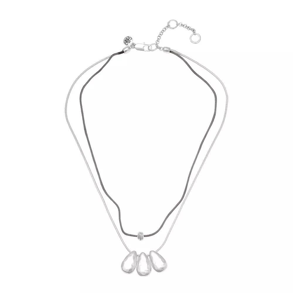 Bella Uno Two-Layer Metallic Teardrop Pendants Necklace, Womens Silver Tone Product Image