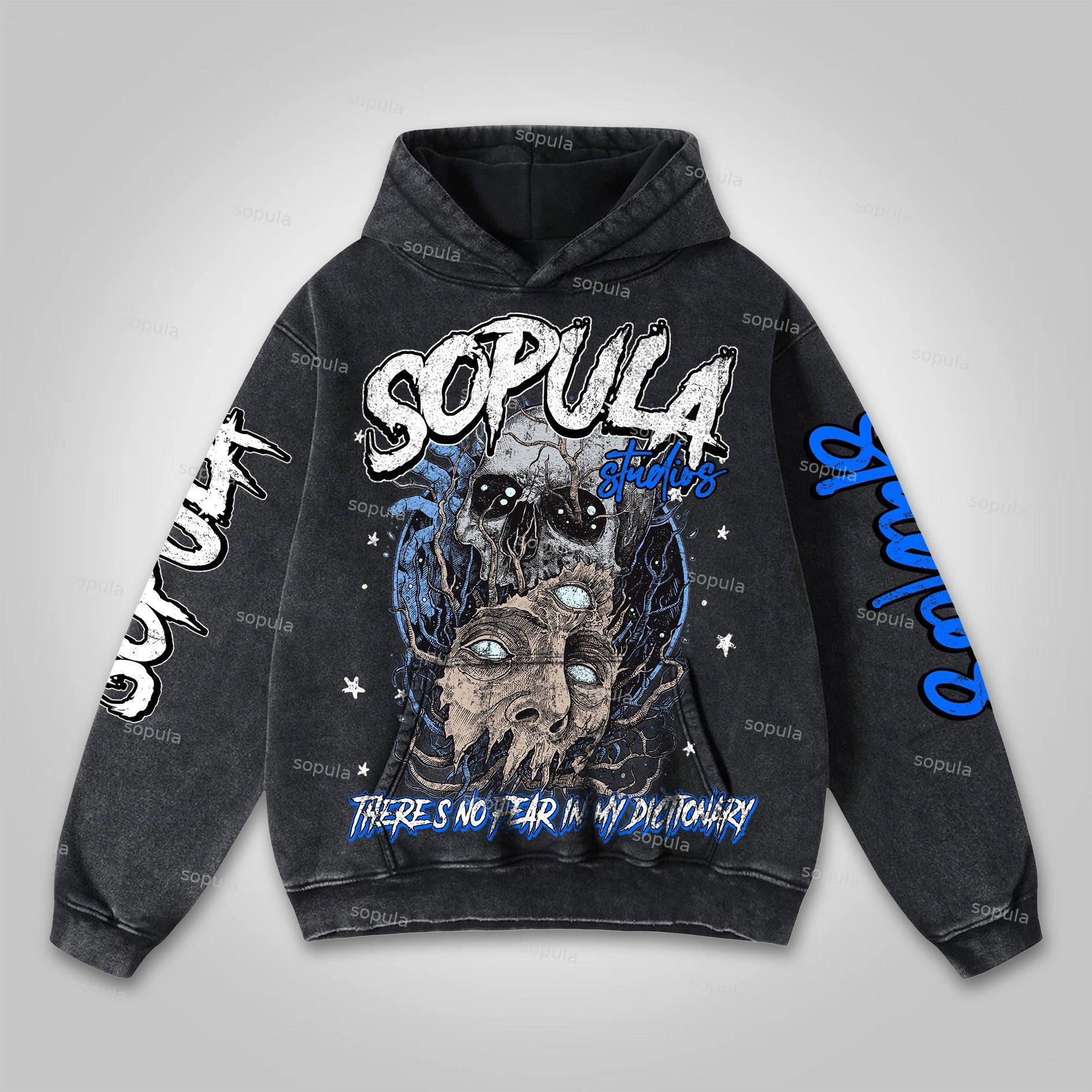Sopula Prayer Skeleton Nuns Vintage Graphic Washed Hoodie Product Image
