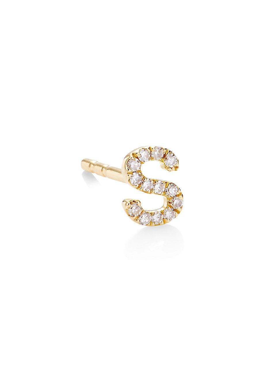 Womens 14K Yellow Gold & 0.03 TCW Diamond Initial Stud Earring Product Image