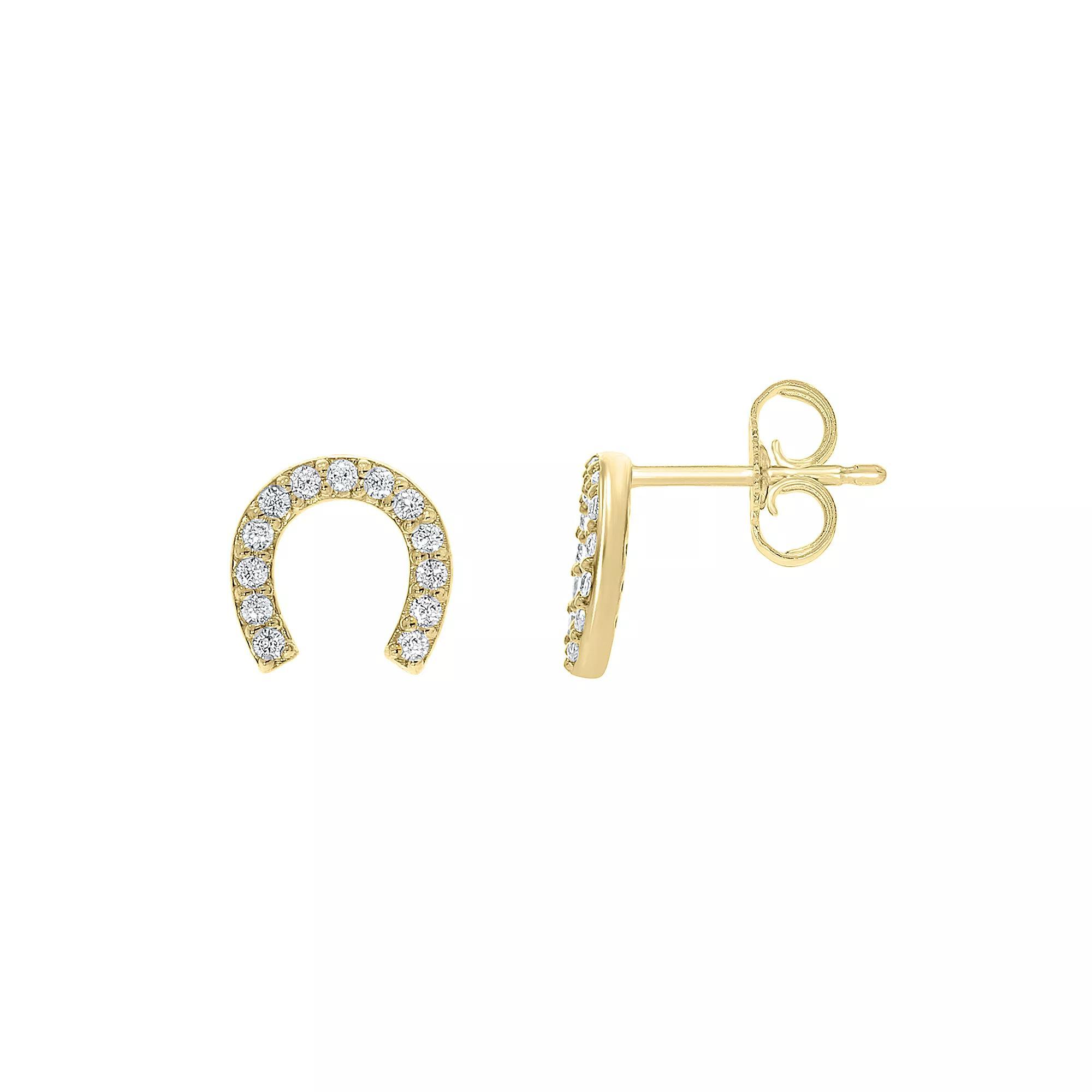 Sterling Silver 1/10 Carat T.W. Diamond Horseshoe Stud Earrings, Women's, Gold Tone Product Image