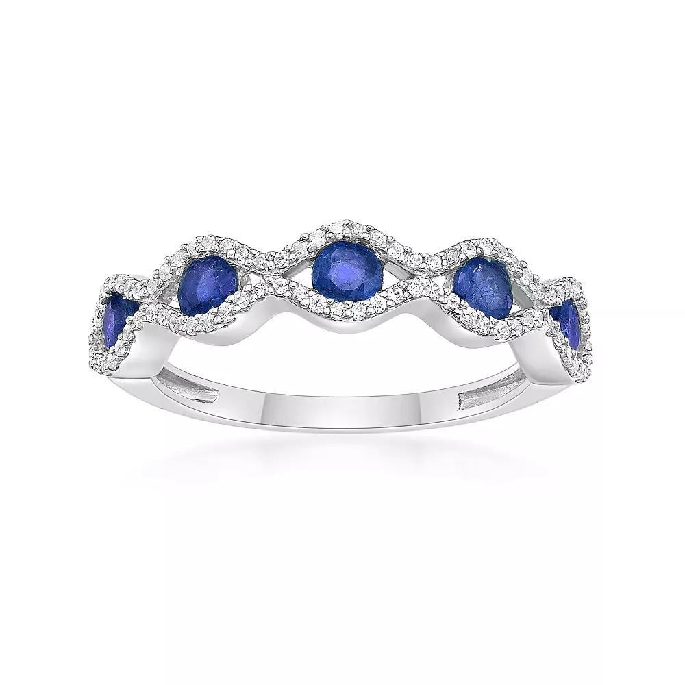 Gemminded 10k White Gold Sapphire & 1/4 Carat T.W. Diamond Ring, Women's, Size: 7 Product Image