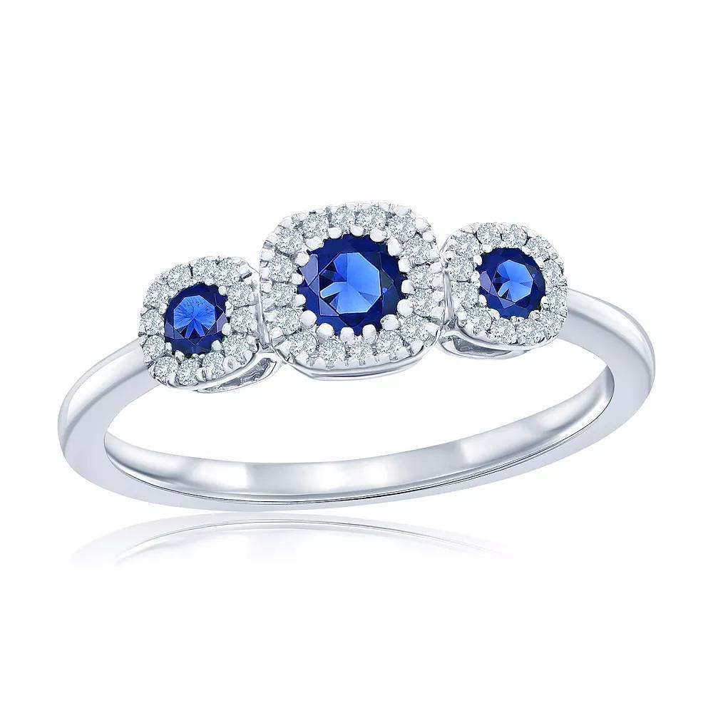 Divine Gold Sterling Silver Lab-Created Sapphire & 1/10 Carat T.W. Diamond 3-Stone Ring, Women's, Size: 6 Product Image