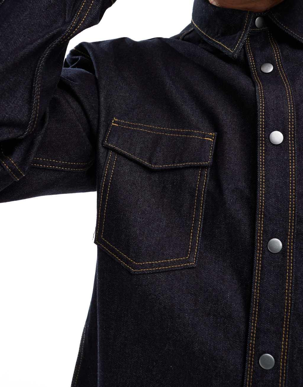 Jack & Jones denim overshirt shacket in rinse wash Product Image