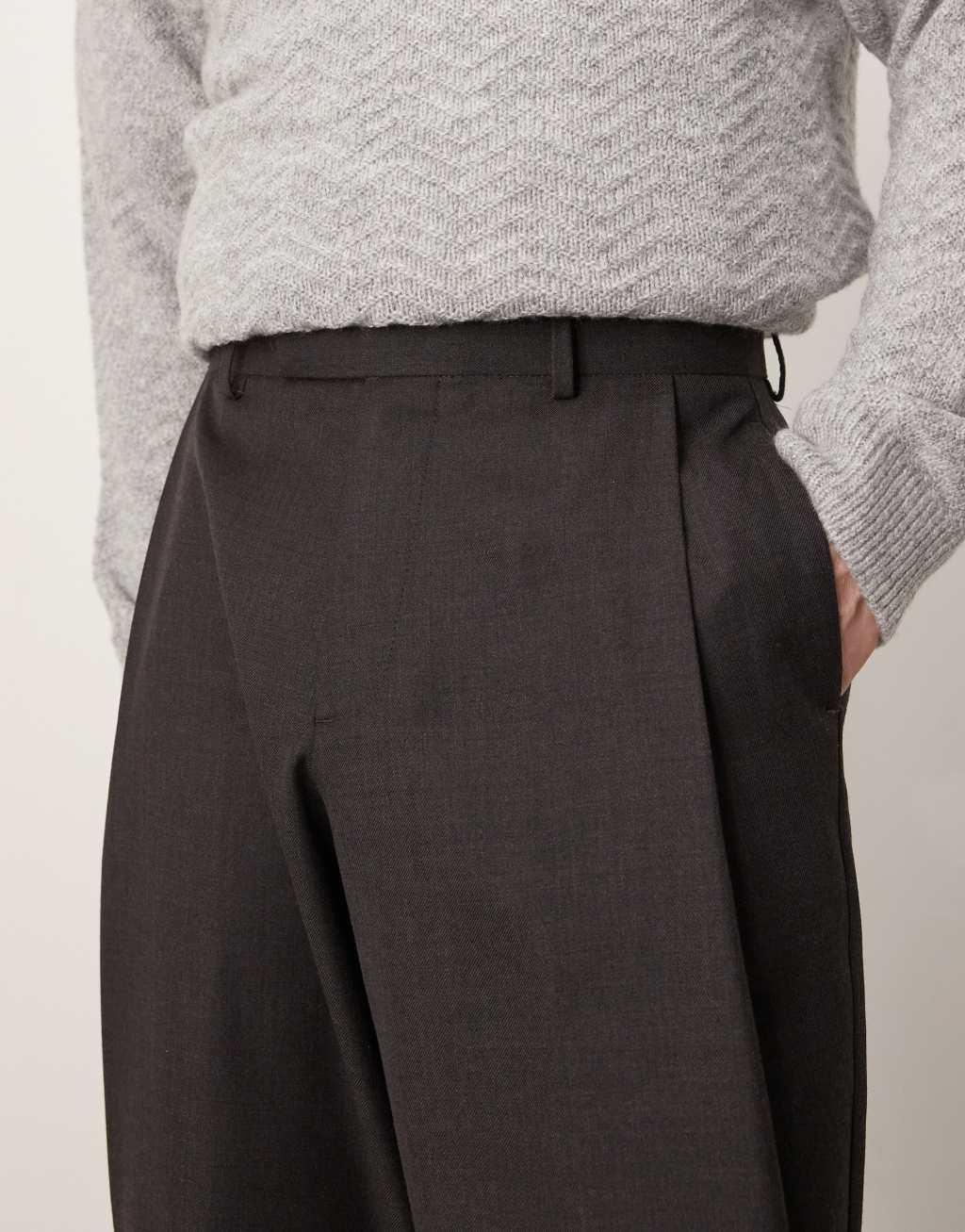 ASOS DESIGN smart wide leg pants with deep pleats in gray Product Image