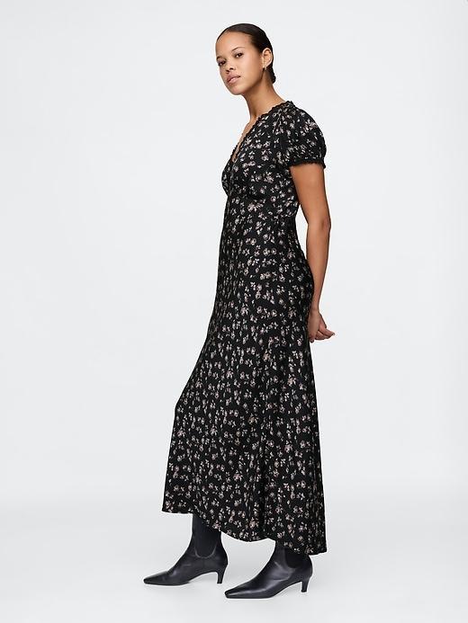 Satin Lace-Trim Floral Maxi Dress Product Image
