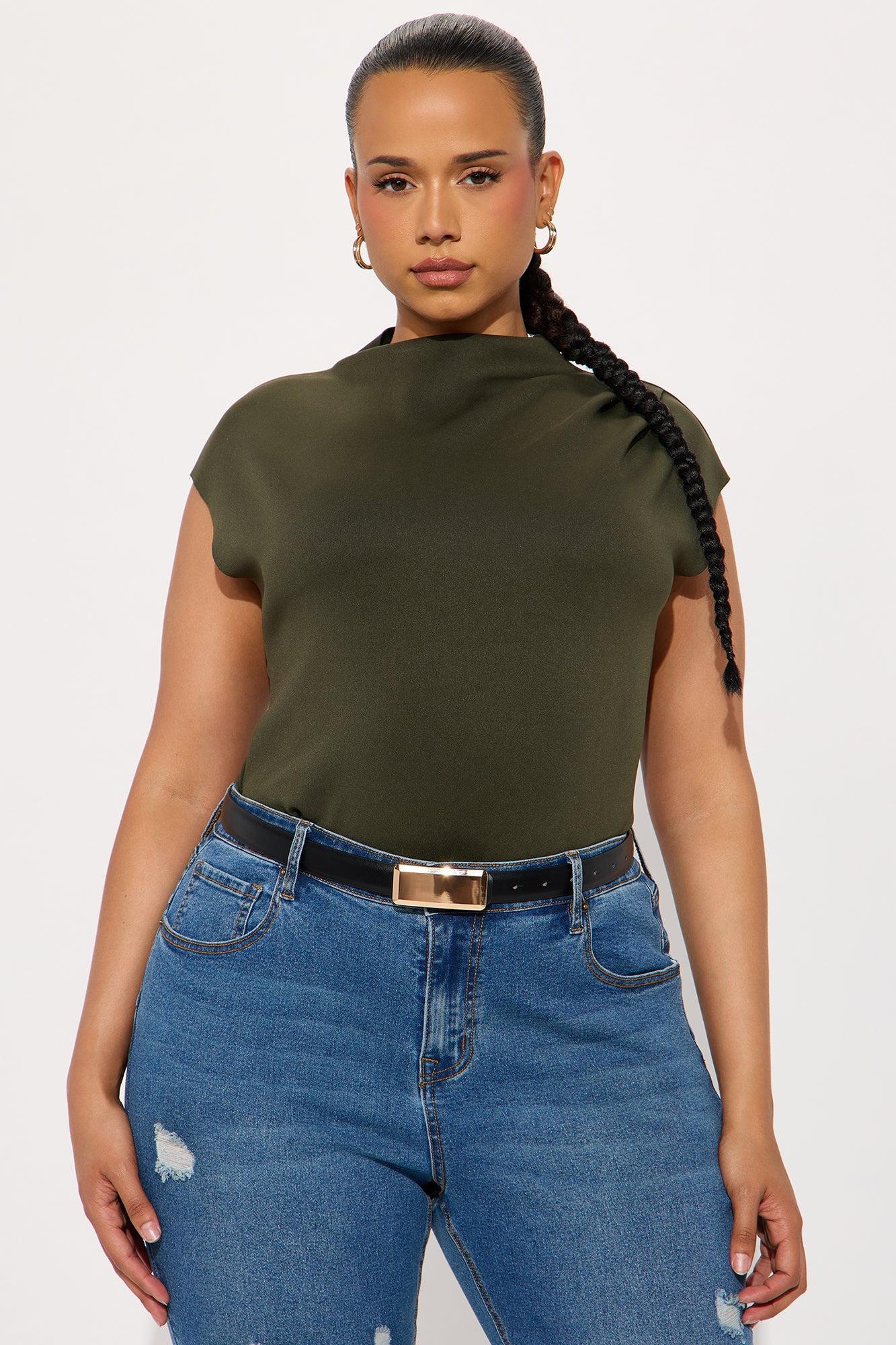 Fern Short Sleeve Mock Neck Bodysuit - Olive Product Image