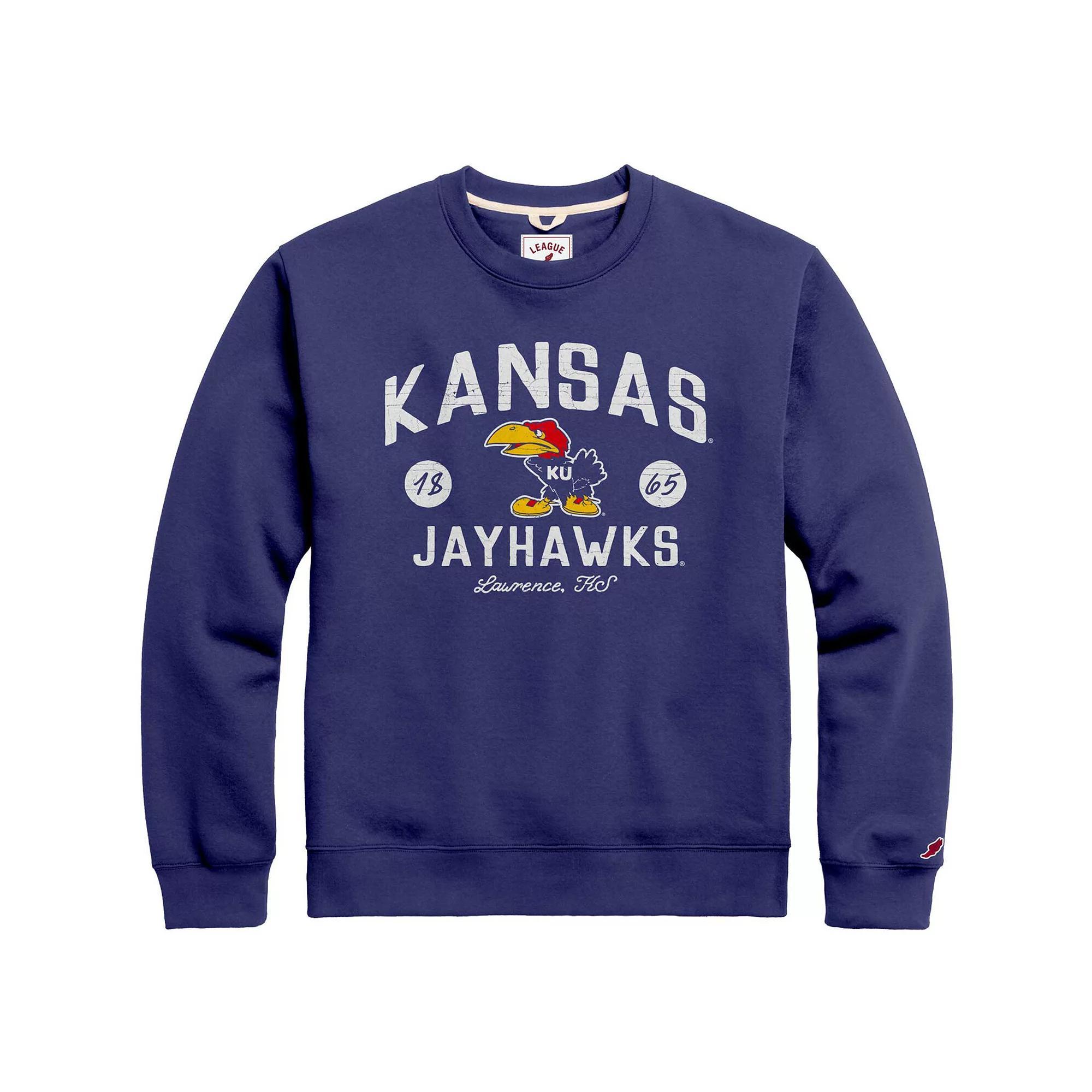 Men's League Collegiate Wear  Royal Kansas Jayhawks Bendy Arch Essential Pullover Sweatshirt, Size: Large, Blue Product Image