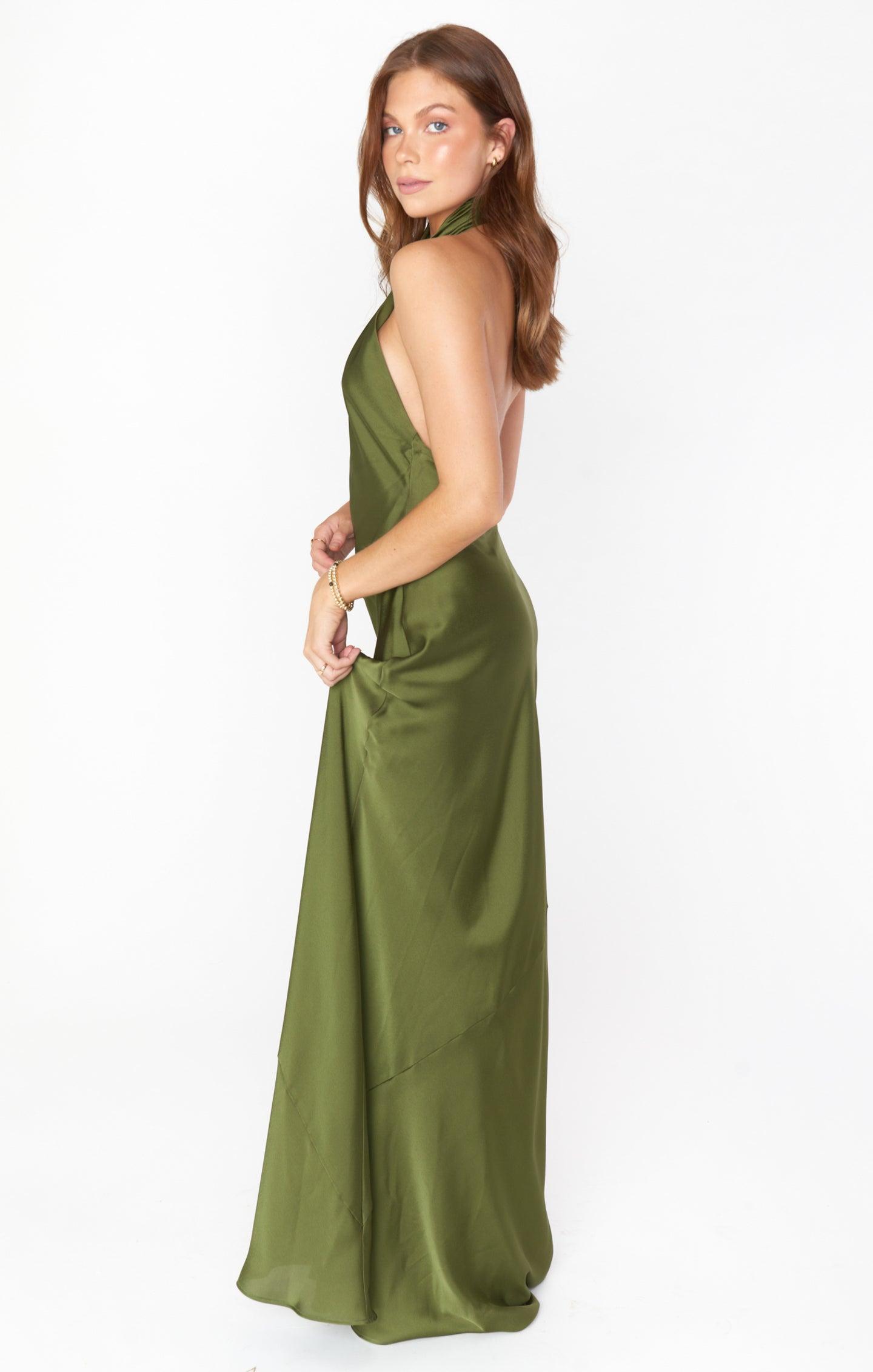 Jasmine Halter Maxi Dress ~ Steel Blue Luxe Satin Product Image