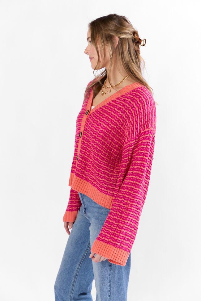 Triple Take Pink and Orange Woven Textured Knit Cardigan FINAL SALE Product Image