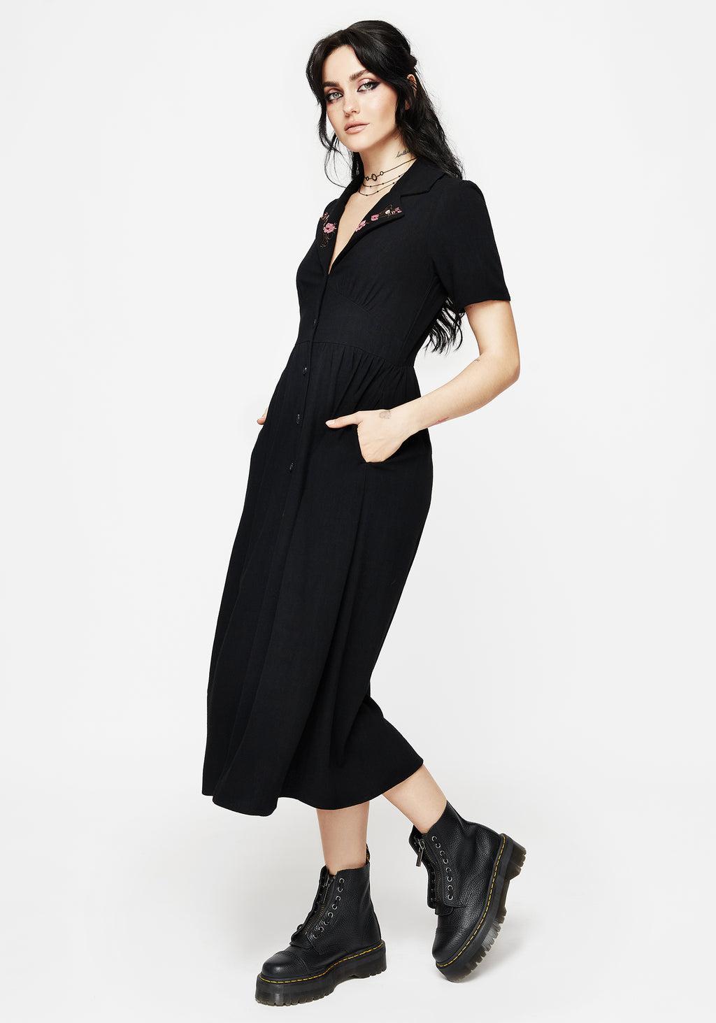 Aster Embroidered Collar Midi Shirt Dress Product Image