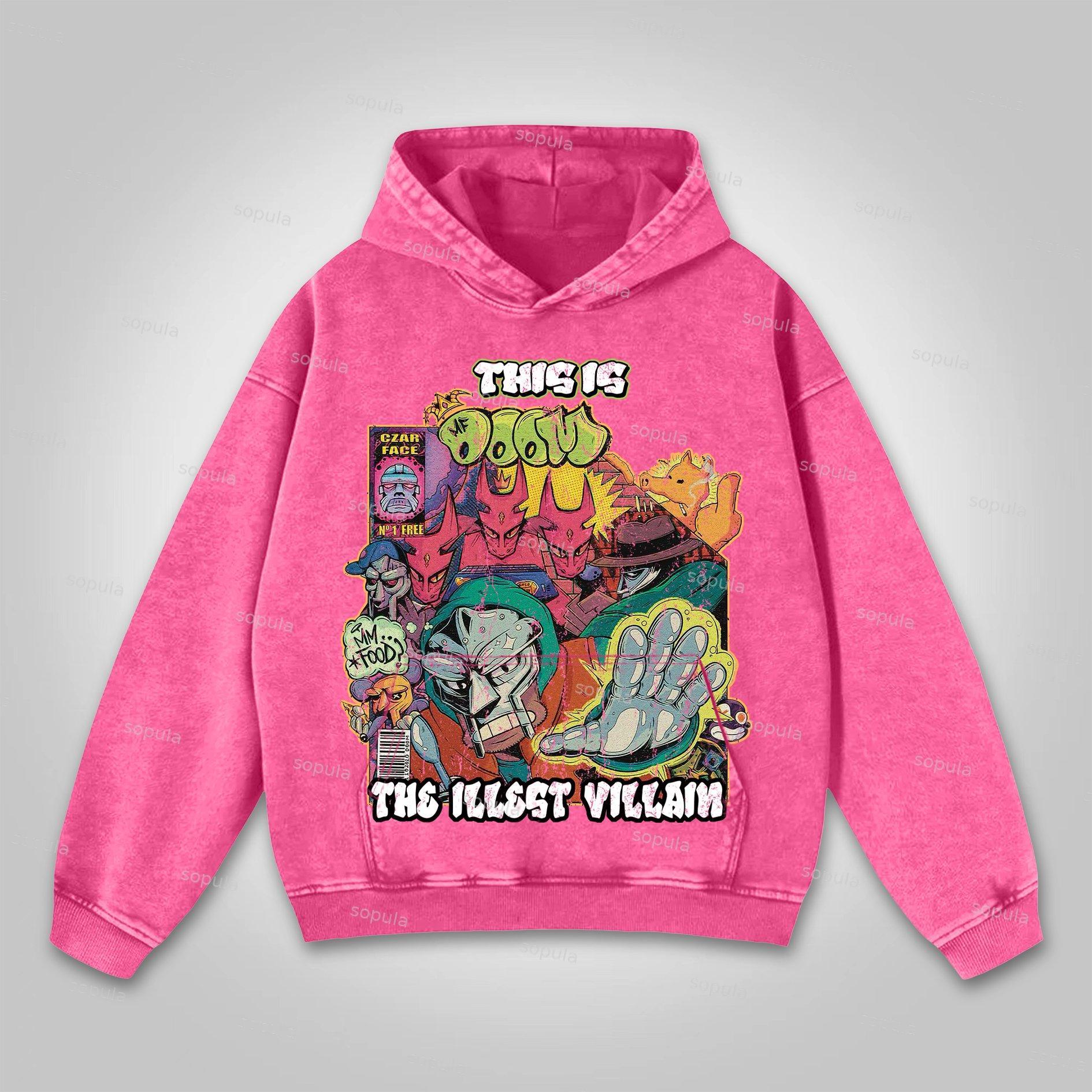 Sopula Vintage The Illest Villain Mf Doom Graphic Washed Hoodie Product Image