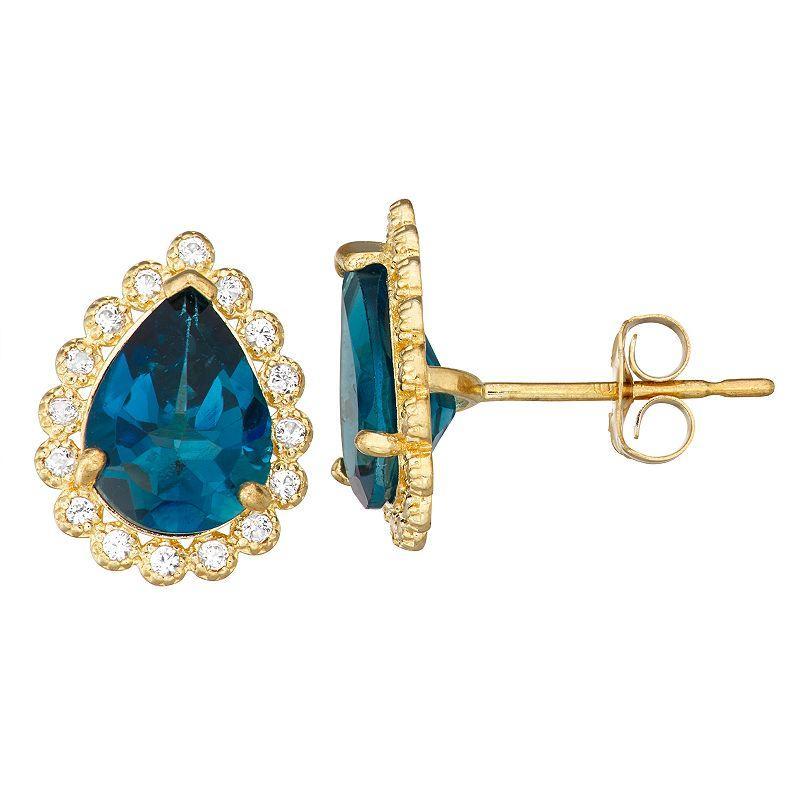 Designs by Gioelli 10k Gold Gemstone Teardrop Halo Stud Earrings, Women's, Created Blue Blue Product Image