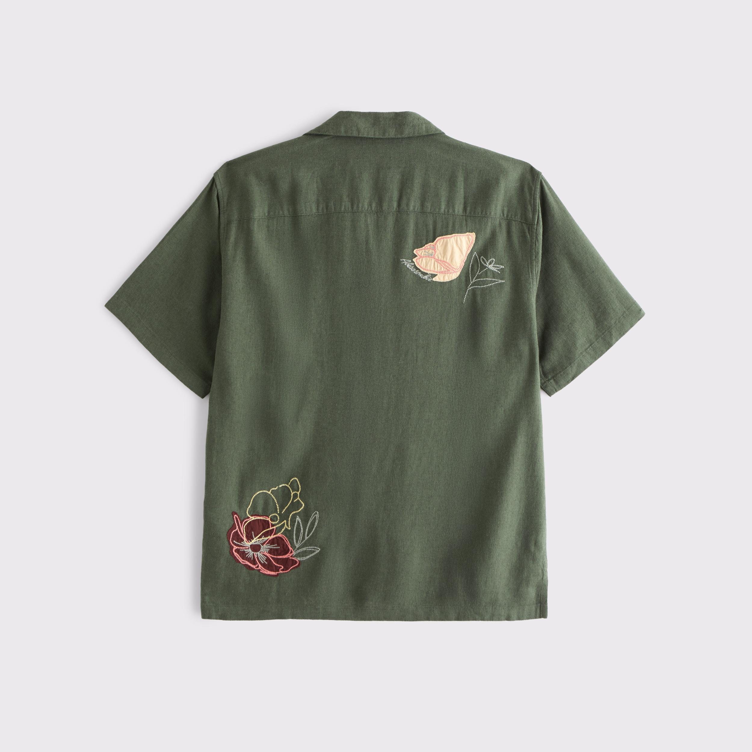 Camp Collar Cropped Summer Linen-Blend Shirt Product Image