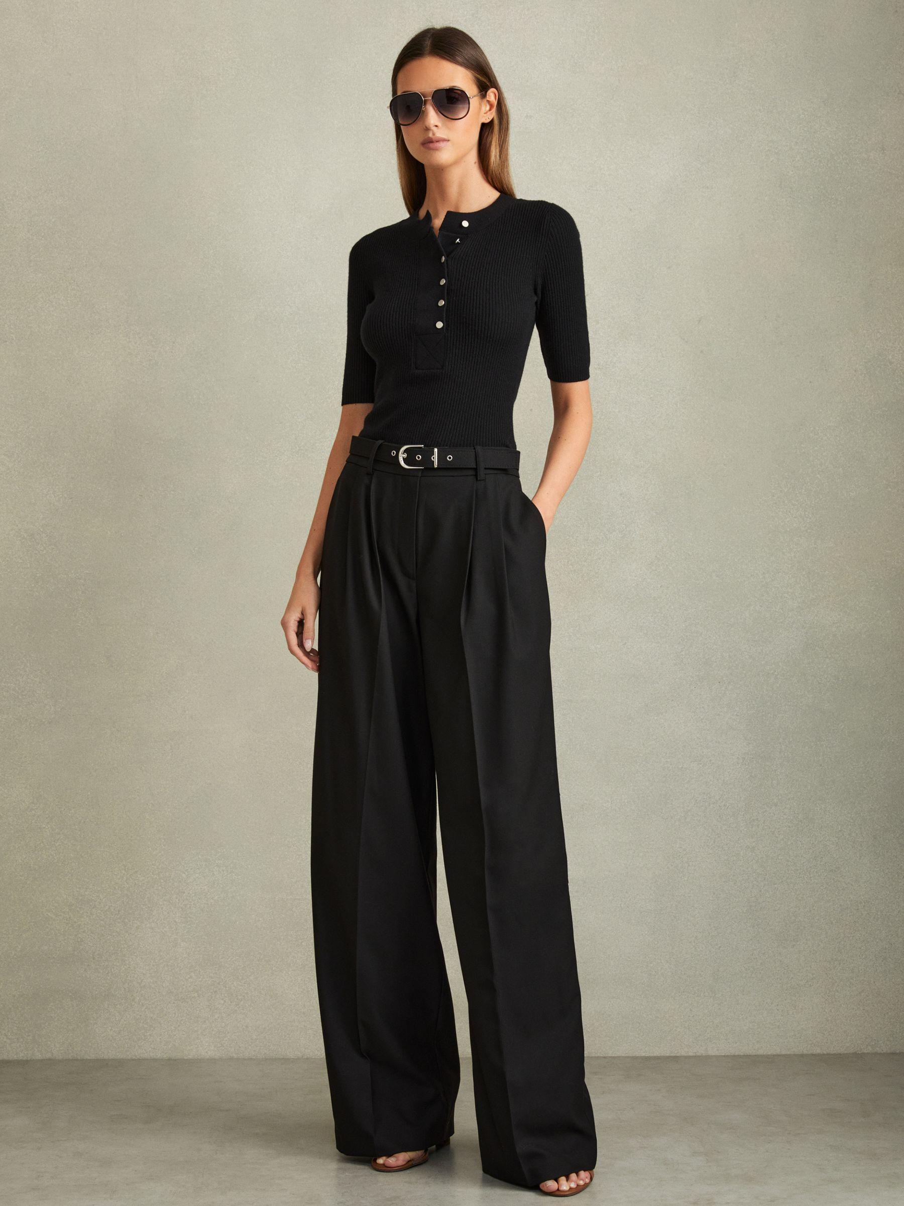 Wool Blend Button Detail Top in Black Product Image