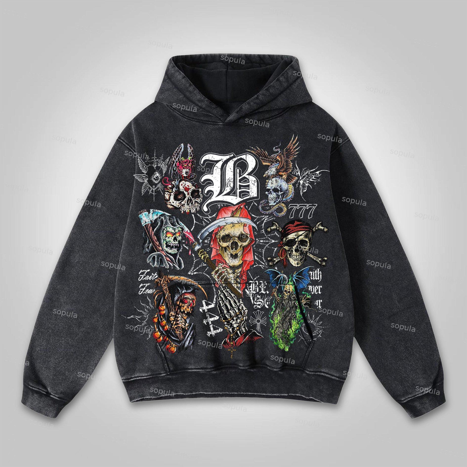 Sopula Explosive Mood Cartoon Characters Graphic Washed Hoodie Product Image