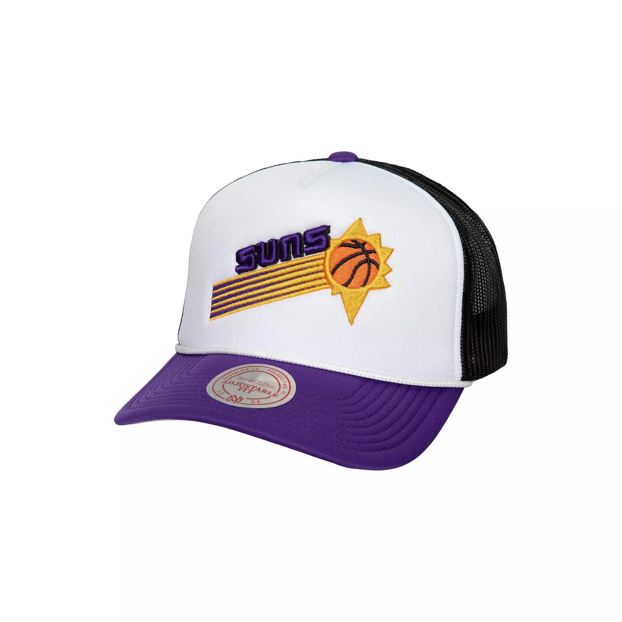 Men's Mitchell & Ness White Phoenix Suns Hardwood Classics Blocker Foam Front Trucker Snapback Hat, Phx White Product Image