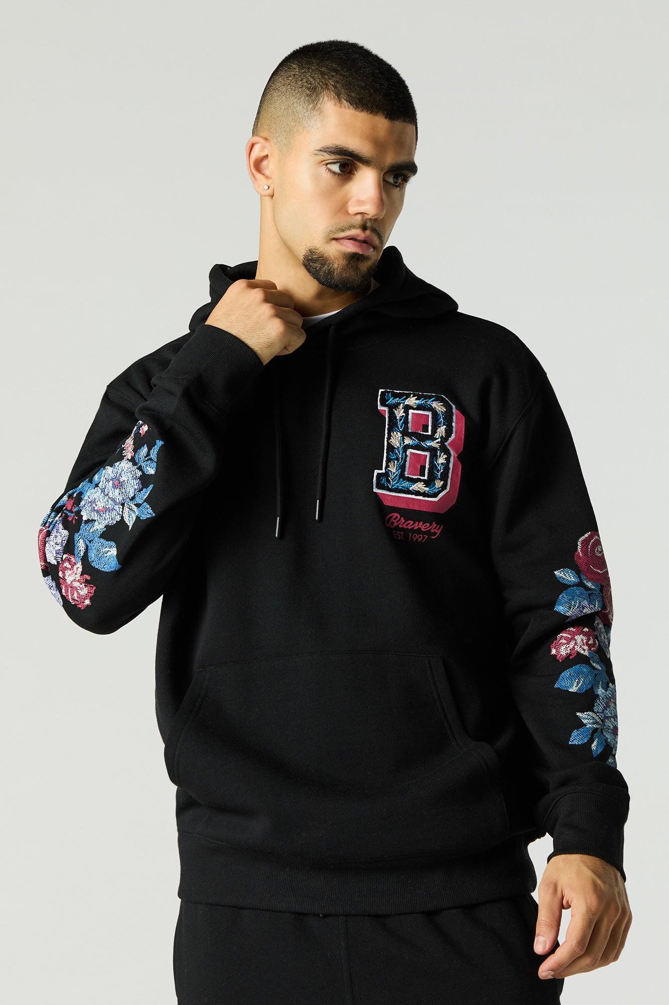 Floral B Embroidered Fleece Hoodie Male Product Image