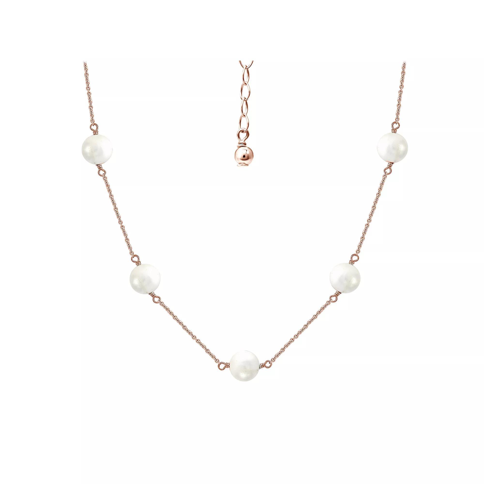 Aleure Precioso Rose Gold Over Sterling Silver Cultured Pearl Station Necklace, Women's, Size: 16", Rose Gold Tone White Product Image