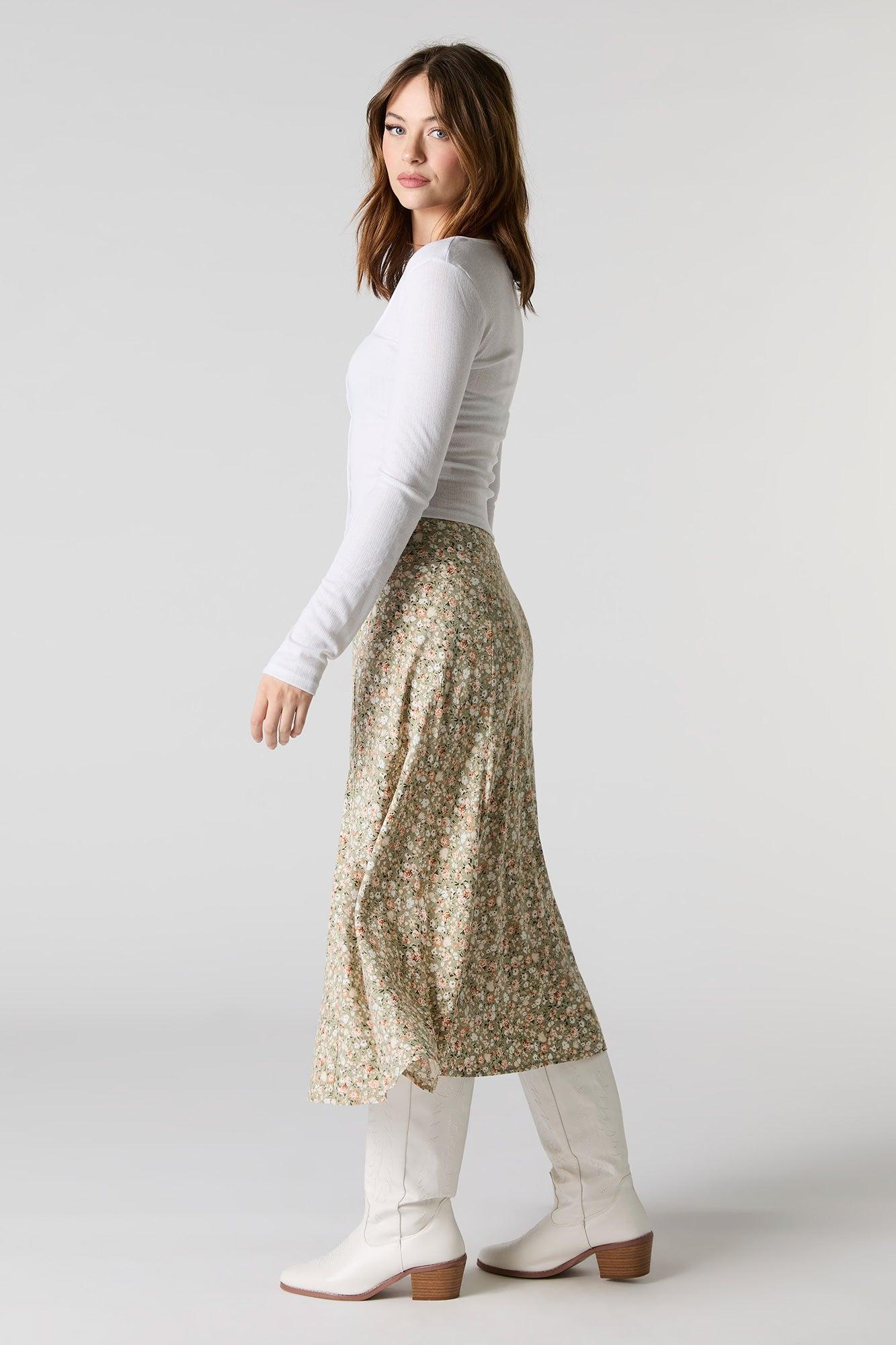 Floral Slit Midi Skirt Female Product Image