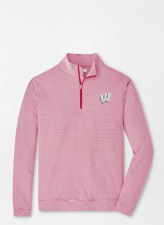Peter Millar Mens Wisconsin Sugar Stripe Performance Quarter-Zip | Color: Red / White | Size: XL Product Image