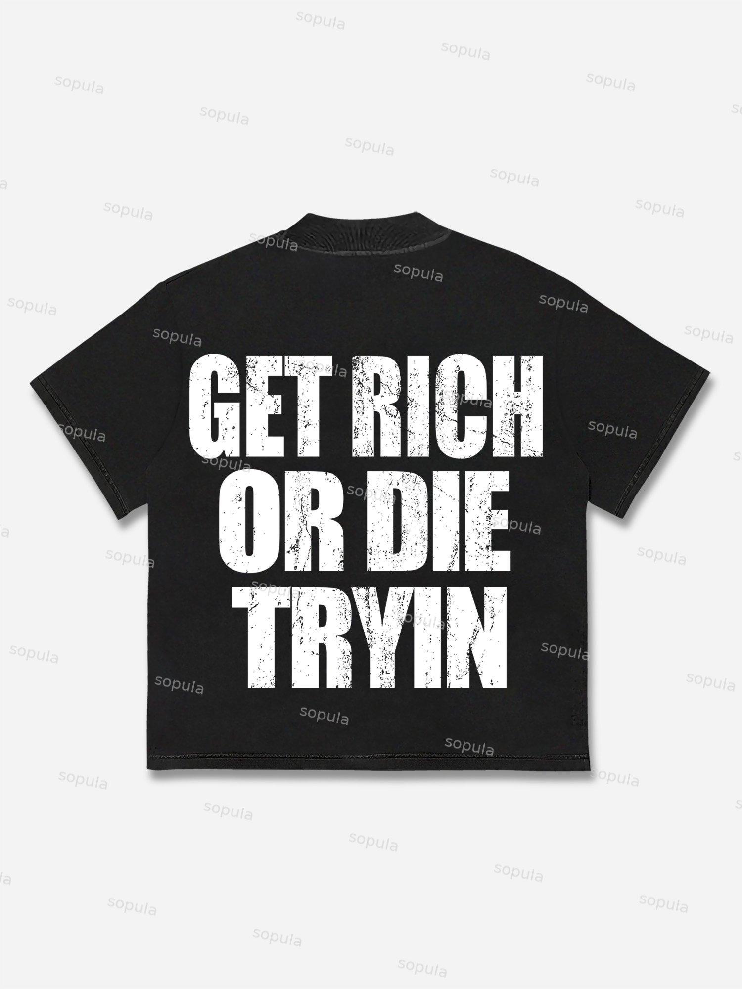 Vintage Get Rich Money Portrait Print Cotton T-shirt Product Image