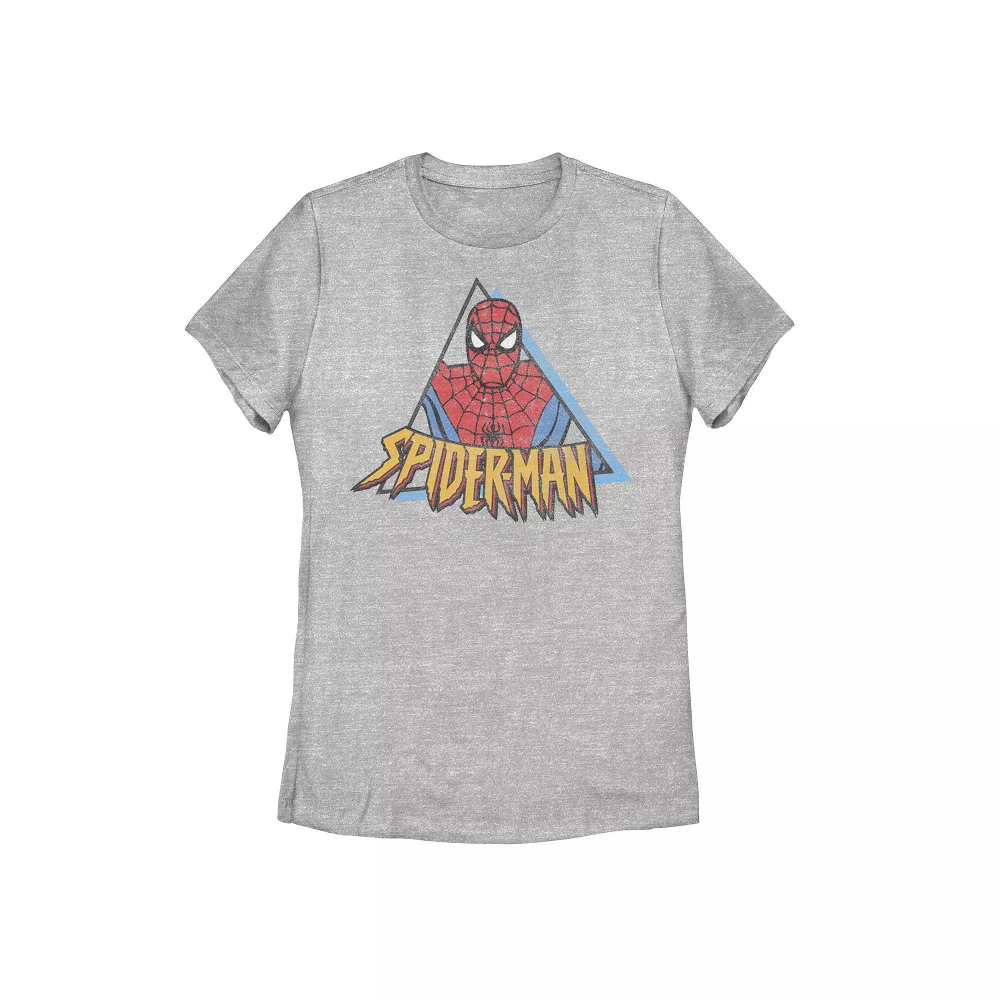 Juniors' Marvel Spider-Man Retro Triangle Graphic Tee, Girl's, Size: Medium, Athletic Grey Product Image